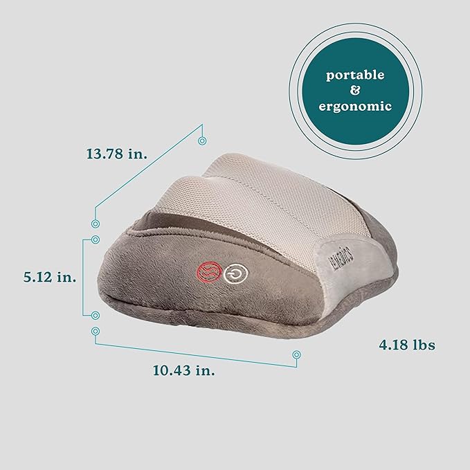 HoMedics Back and Neck Massager, Portable Shiatsu All Body Massage Pillow with Heat, Targets Upper and Lower Back, Neck and Shoulders. Lightweight for Travel - Bloomnest