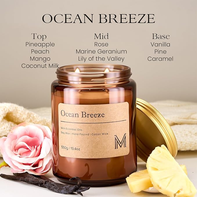 M&SENSE Oceanic Breeze Home Scented Candle | 19.4oz, 117-Hour Burn | Natural Organic Soy Wax | Long-Lasting for Stress Relief and Gifting | for Bedroom，Relaxing SPA，Office - Bloomnest