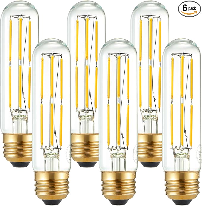 Arberlic 5 Inch Tubular Light Bulb,6W T10 LED Bulb Equivalent E26 led Bulb 60 watt dimmable,Neutral White 4000K,600lm,CRI85+,AC120V,Clear Glass Long E26 Edison Bulb,Flicker-Free,Pack of 6 - Bloomnest