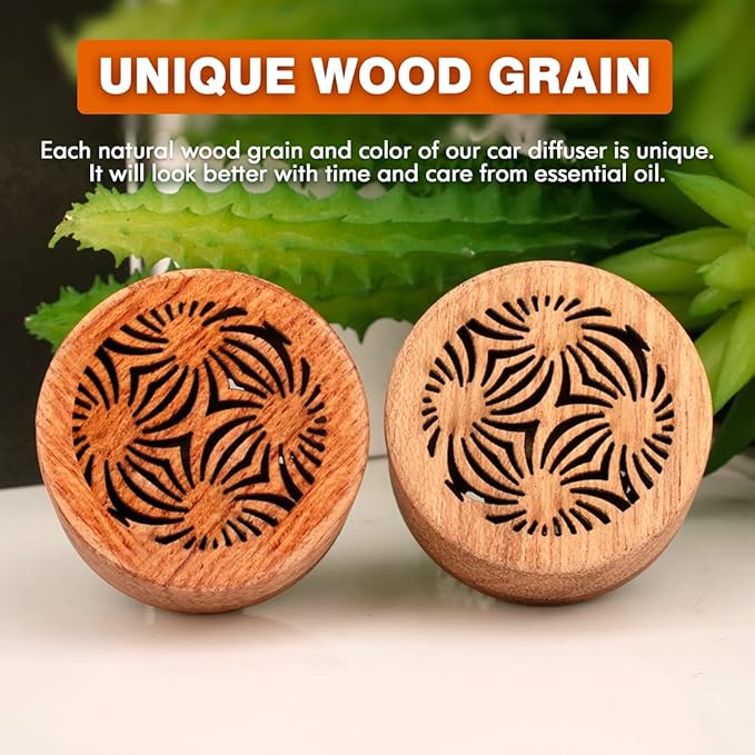 Essential Oil Car Diffuser, 2 PCS Car Aromatherapy Wood Diffuser with Vent Clip - Bloomnest
