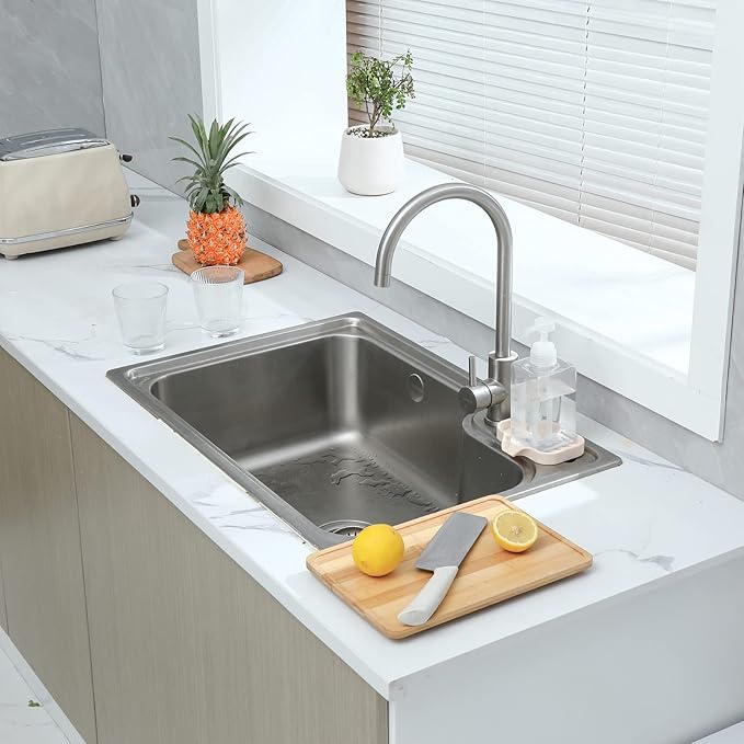 Silicone Bathroom Soap Dishes with Drain Spout-Bathroom and Kitchen Sink Organizer,Sponge Holder,Dish Soap Tray,Perfect for Dispenser,Scrubber,Bottle,Cup on Sink or Counter-Tapioca 4.9"×3.2" - Bloomnest