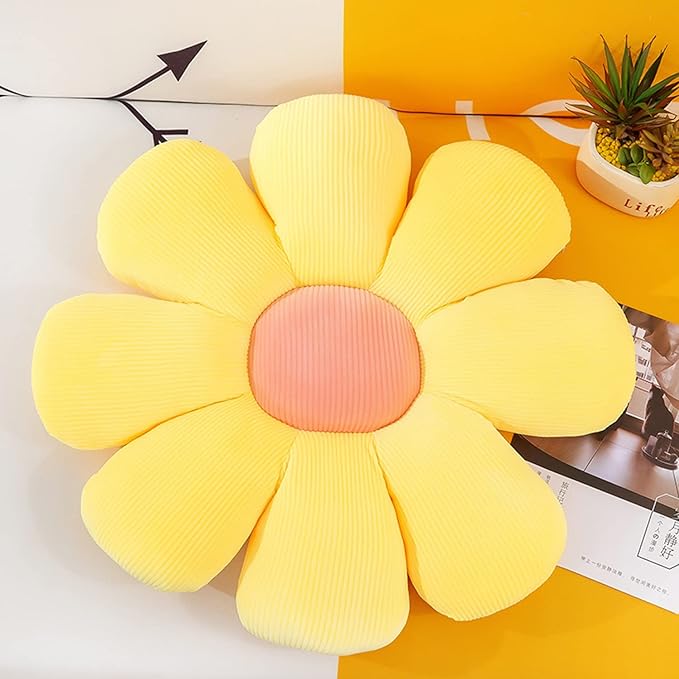 Flower Pillow, Flower Shaped Throw Pillow Floor Pillow Soft Seating Cushion Room Decor Plush Pillow for Bedroom, Sofa, Bed, Reading (15 inch, Yellow) - Bloomnest