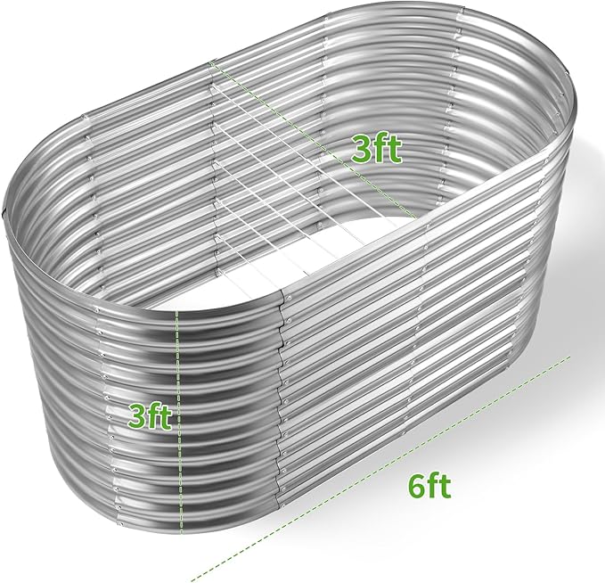 Land Guard 6x3x3ft Oval Galvanized Raised Garden Beds, Large-Capacity Metal Planter Box Outdoor, Durable Deep Raised Garden Bed 3ft Tall, Raised Beds for Gardening Vegetables, Classic Silver - Bloomnest