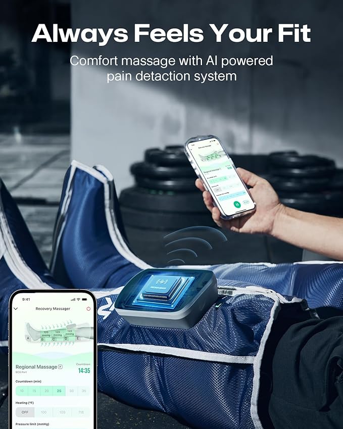 UREVO Smart Leg Recovery PT Pro, AI-Powered Tech Rechargeable Air Compression Massager Boots for Circulation, Smart Pain Senser and Foot Muscle Recovery to Athletes After Summer Sports, Blue - Bloomnest