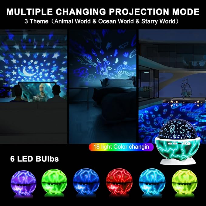 Night Light for Kids, Night Light Projector with 3 Films Stars,Oceans,Dinosaurs,360° Rotation Ceiling Projector Kids Night Lamp Rechargeable,Birthday Christmas Fun Gifts for 1-6-14 Year Old Girls Boys - Bloomnest
