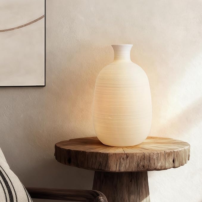 RONDURE 10.4" Modern Ceramic Table Lamp, Fully Dimmable Modern Bedside Lamps for Bedroom, Living Room and Nightstand, White Translucent Ceramic Shade, Warm Ambient Lighting, Corded, Bulb Included - Bloomnest