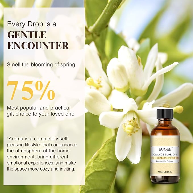 EUQEE Orange Blossom Fragrance Oils, 2.02 Fl oz/60ml Essential Oils with Glass Dropper for Diffusers, Soap Candle Making, Aromatherapy - Bloomnest
