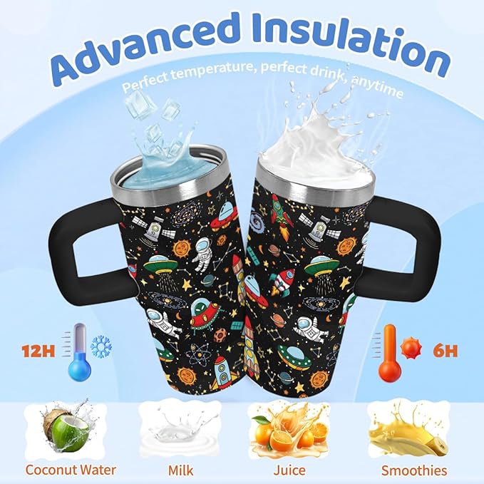 14oz Aerospace Elements Tumbler with Handle and Straw, Stainless Steel Vacuum Insulated Tumblers, Birthday Gifts for Spaceship Lover, Boy, Son, Gift for Men on Christmas Fathers Day - Bloomnest