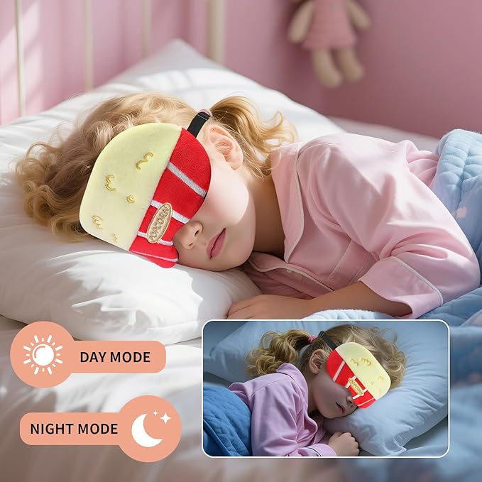 Cute Sleep Eye Masks for Kids, Kawaii Cartoon Kids Sleeping Mask for Women Boys Girls Teens, Soft Plush Adjustable Eyeshade Silk Travel Nap Eye Cover, Red Pop - Bloomnest