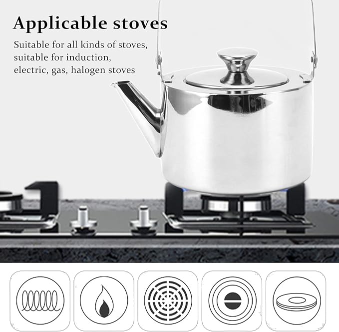 Stainless Steel Teapot, Mirror Finish Easy To Tea Kettle Rustproof Fast Heating with Strainer for Home for All Stovetop (Small, 1L)