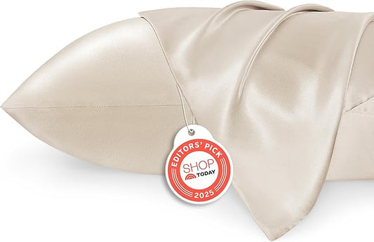 Bedsure Satin Pillowcase 2 Pack Similar to Silk Pillow Cases Standard Size, Pillow Case for Sleeping Women with Envelope Closure, Gifts for Women Men, Beige, 20x26 Inches, 2pcs - Bloomnest