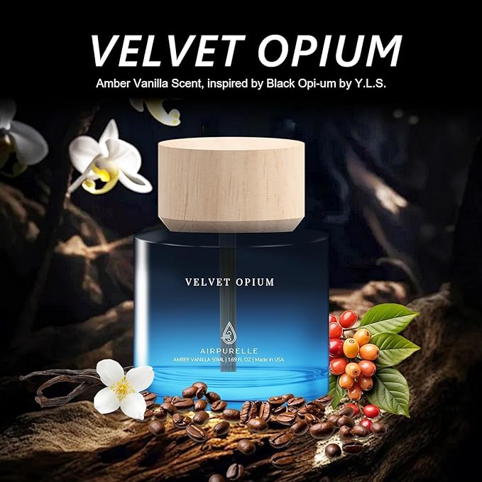 Car Air Freshener 50ML (1.7 FL OZ) Car Air Fresheners Diffuser, Amber Vanilla Fragrance Oil Car Air Freshner, 180+ days Long Lasting Car Perfume, Wooden Cup Design, Made in USA - Bloomnest