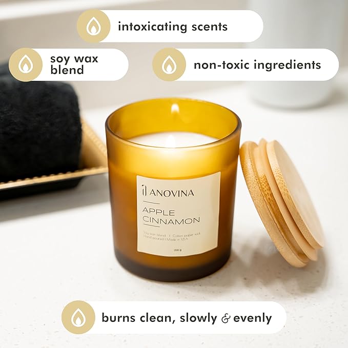 Anovina Apple Cinnamon Candle – Soy Wax Blend with Apple & Cinnamon Scent – Non-Toxic Fall Candle Jar for Home Décor, Autumn Gifts, Cozy Holiday & Seasonal Home Fragrance - Bloomnest
