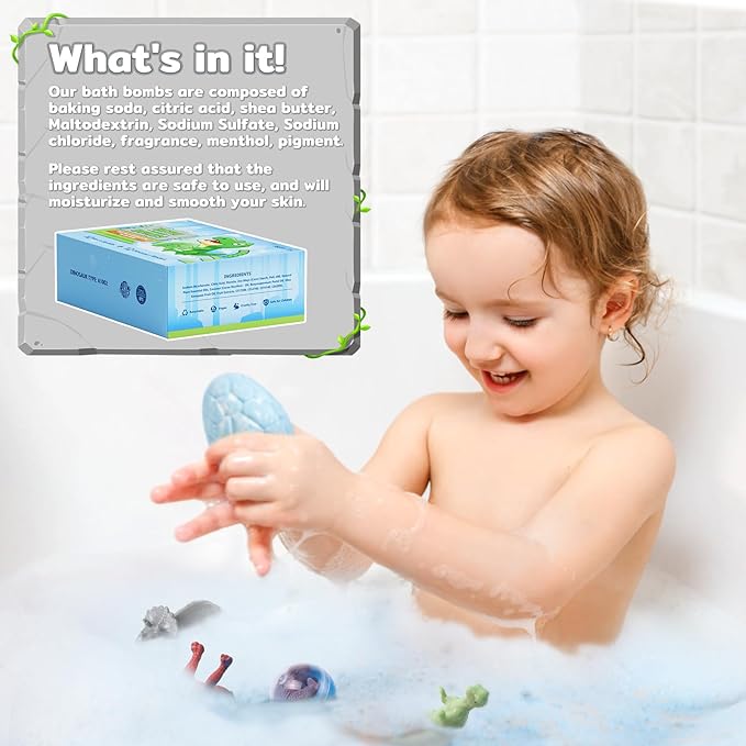 Bath Bombs with Surprise Dinosaur Toys Inside, 12 Pack Organic and Natural Bubble Bath Bombs, Stocking Stuffers for Kids, Bath Bomb Set for Her/Him,Mothers Day Presents for Mom - Bloomnest