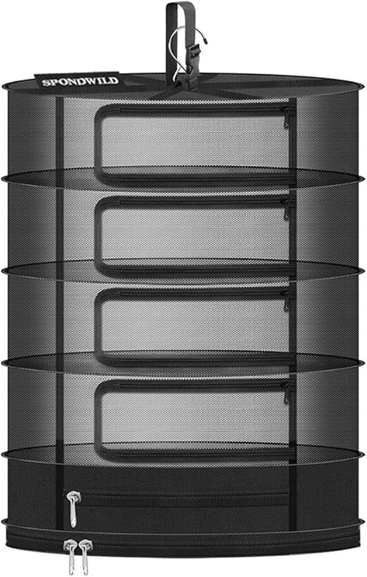 Herb Drying Rack Hanging Mesh Net，Medium 4+1 Layer Plant Drying Rack with Door-Type Zipper & Closed Storage Compartment for Folding Basket Dryer Fitting in Grow Tents,Garden Outdoor - Bloomnest