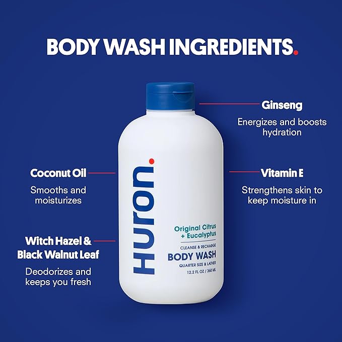 Huron Shower Kit - Shampoo, Conditioner, & Body Wash For Men - Citrus + Eucalyptus Scent - Hydrating & Nourishing Men's Shampoo & Conditioner - Bloomnest