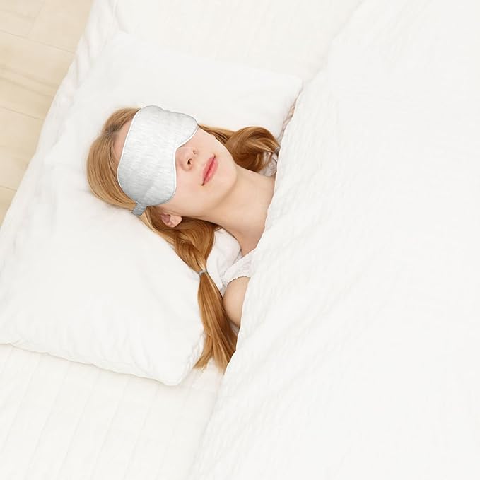 Cotton Sleep Mask for Women Men, Sleeping Eye Masks, Comfortable Soft Adjustable Elastic Eyes Covers for Nighttime Traveling Gift, Lightweight Breathable Core Blackout Cover with Strap, Pure Beige - Bloomnest