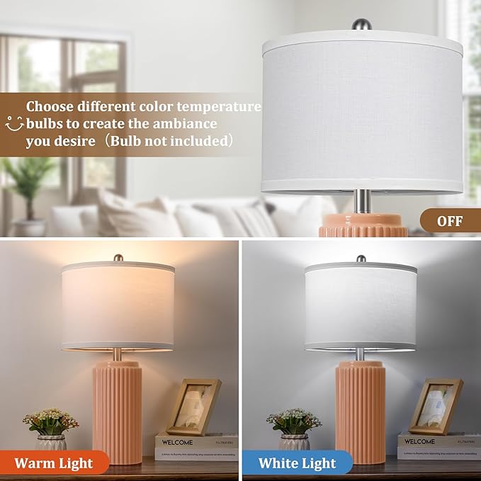 23.5’’ Orange Table Lamps for Bedroom Set of 2, Modern Ceramic Nightstand Lamps for Living Room, Retro Lamps with White Shade Set for Home Office End Table, Farmhouse Bedside Lamps for End Table Dorm - Bloomnest