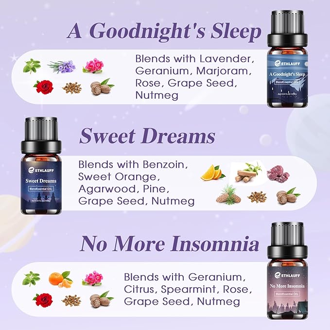 Sleep Essential Oils, Essential Oil Blends for Diffusers for Home (Relax, Stress Relief, Fresh Breathe, Sweet Dreams) Candle Making Scents, Relaxation Gift for Women and Men - Bloomnest