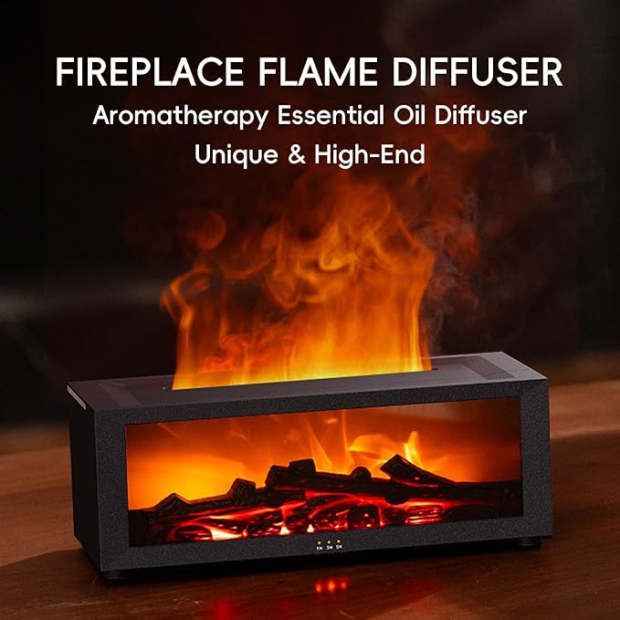Essential Oil Diffuser, 7 Colors Fireplace Fire Flame Aromatherapy Diffuser, 150ml Ultrasonic Humidifier, Scent Aroma Diffuser with Remote Control & Timer for Home,Bedroom,Office,Yoga (Black) - Bloomnest