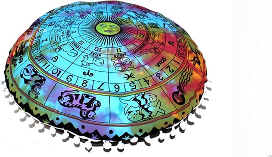 CRAFT KALA 32" Round Large Round Bohemian Floor Pillow Pouf Cover Mandala Meditation Room Pillow Cover for Adults Boho Seating Poufs Cushion Cover for Kids Playroom Multi Zodiac - Bloomnest
