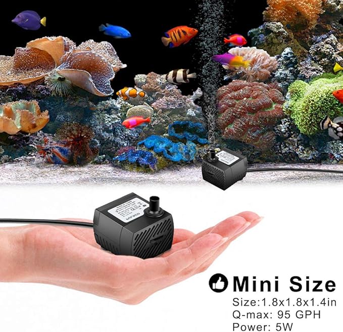 PULACO 95GPH 5W Mini Submersible Water Pump for Aquarium Fish Tank, Pond, Fountain, Hydroponics - Bloomnest