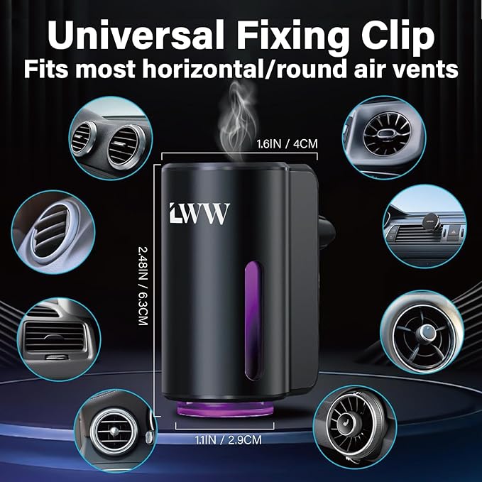 Car Air Freshener - Smart Adjustable 3-Speed Intensity, Rechargeable Humidifier Car Essential Oil Diffuser - Comes with 8 Bottles of 10ml Perfume (Black) - Bloomnest