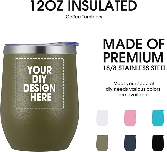 Personalized Custom Wine Tumbler Print in USA 12oz Stainless Steel Travel Coffee Cup with Lid & Straw Double Wall Insulated Mug with Colorful Text Logo Photo - Bloomnest