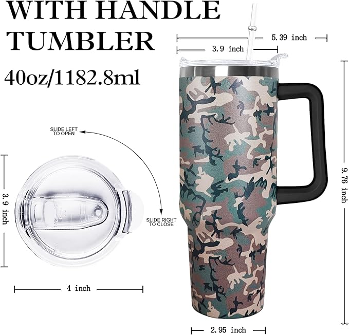 Ceovfoi 40 oz Camo Tumbler with Handle Lid and Straw, Hunting Gifts for Men Women,Camo Tumbler Travel Coffee Cup Mug Water Botter - Bloomnest