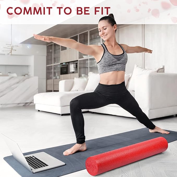 Yes4All Medium Firm Round PE Foam Roller 12, 18, 24, 36 Inches for Pilates, Yoga, Stretching, Balance & Core Exercises - Bloomnest