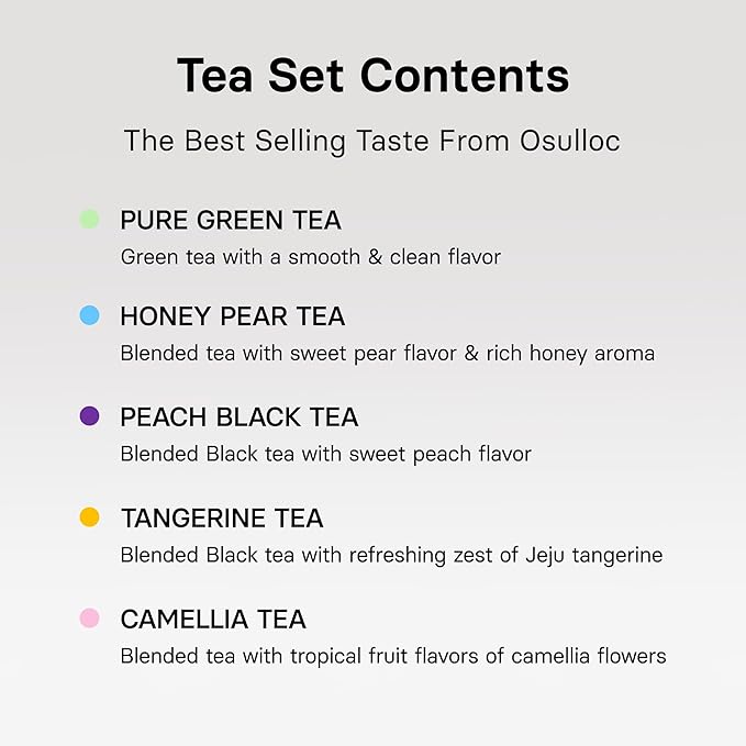 OSULLOC Premium Tea Collection (40 count, 10 flavors x 4 ea), Assorted Tea bag Sampler, Tea Gift sets for Tea lover, Self Care Gift Box, Premium Organic Pure & Blended Tea from Jeju - Bloomnest