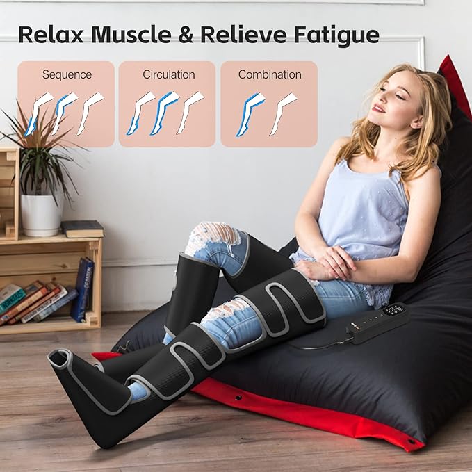 SHINE WELL Leg Massager with Heat and Compression for Circulation, 3 Heat 3 Modes 3 Intensities for Pain Relief and Swelling, Foot and Leg Compression Massager - Bloomnest