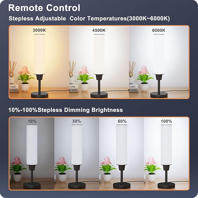 Table Lamp with Remote，Bedside Lamps for Night Stands, Nightstand Lamp with Adjustable Brightness (10%-100%) and Color Temperature (3000k-6000k),Small Lamp for Bedroom Living Room Office (black) - Bloomnest