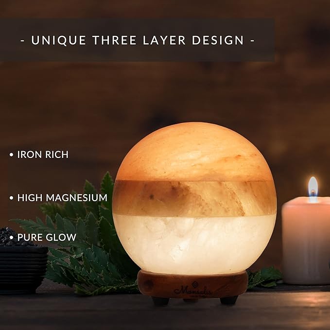 Dual Illumination Salt Rock lamp - Modern Globe Pink White and Grey Design of Salt Lamps with dimmer, Adjustable Glow. 100% Real Himalayan Crystal Round Salt Night Light - Bloomnest