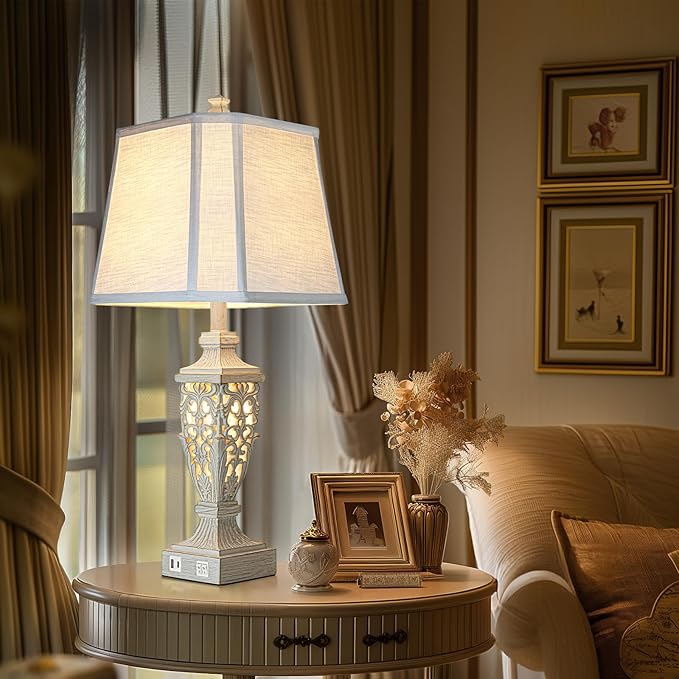 28.5" Lamps for Living Room - Table Lamps Set of 2 with Night Light,Bedside Lamp with White Linen Cut Corner Shade - for Bedroom Room and Nightstand with USB A+C Ports- for Office Hotel(Bulb Included) - Bloomnest