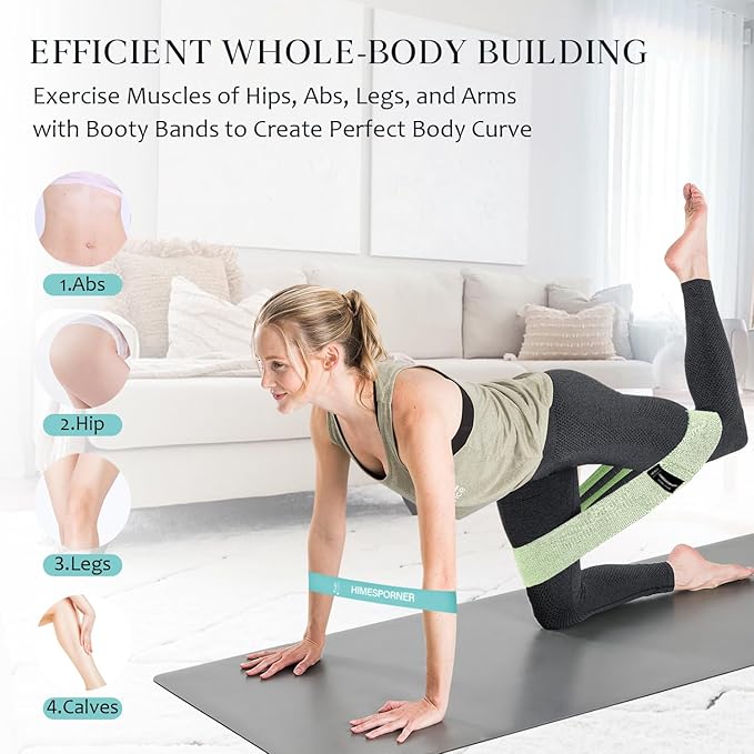 Wide Fabric Resistance Bands for Working Out, 3 Level Non-Slip Exercise Booty Bands for Women & Men Leg and Glutes with Hair Ties and Tape Measure - for Home Gym Workout, Yoga, Pilates - Bloomnest