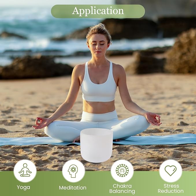 432HZ 7 Inchs Frosted Crystal Singing Bowl Set for Meditation Healing Yoga Chakra Quartz Crystal Sound Bowls with Heavy Duty Carry Case and Rubber Mallet,Suede Striker,O-rings - Bloomnest