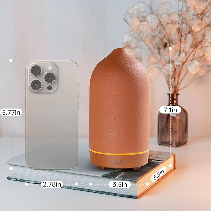 Wanlola Essential Oil Diffuser,120ml Aromatherapy Ceramic Diffusers with Auto Shut Off Function for Home Office Room(Terracotta) Wanlola