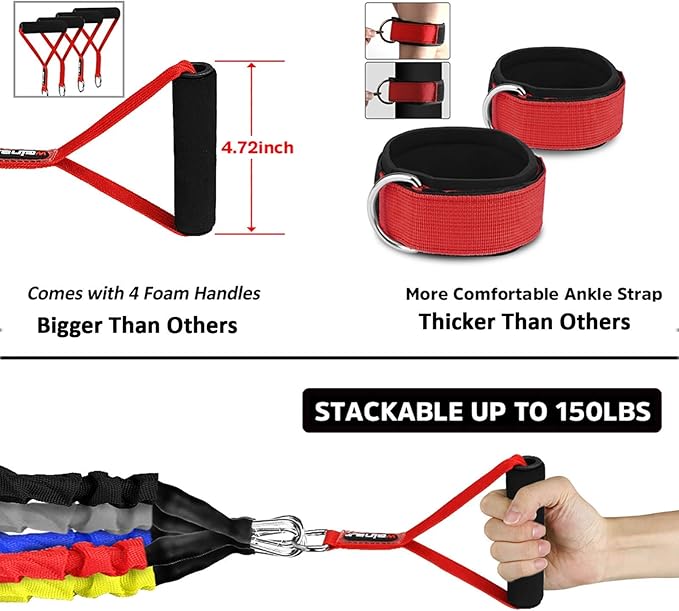 Resistance Bands, 15 Pieces Exercise Elastic Bands Set, 20lbs to 40lbs Resistance Tubes with Heavy Duty Protective Nylon Sleeves Anti-Snap for Fitness SUPALAK - Bloomnest