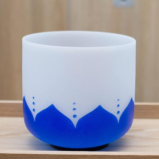 Leize Quartz Crystal Singing Bowl 432hz A Note Third Eye Chakra Indigo Lotus Design 7" Wide with Suede Striker - Bloomnest