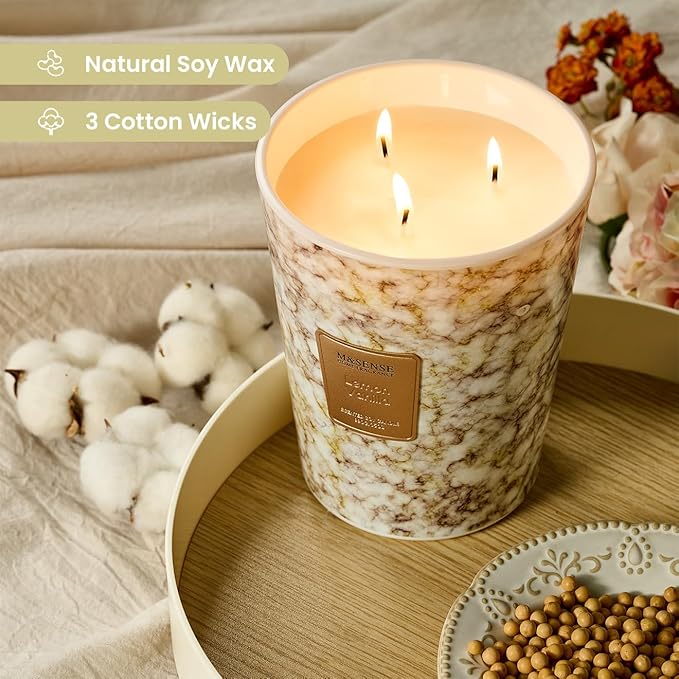 M&SENSE Sugared Lemon Zest Scented Candles for Home, 3-Wick Highly Scented Jar Candles, Extra Large Candle 35 Oz 150 Hours Long Lasting Burning, Relaxing Aromatherapy Candle for Stress Relief - Bloomnest