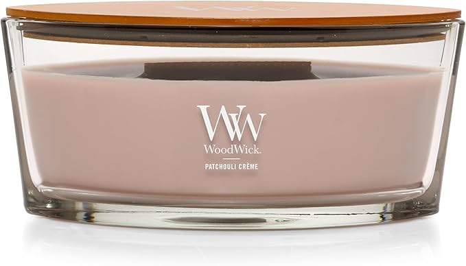 WoodWick Patchouli Crème Gifts for Women and Men, 16 oz Ellipse Candle with Crackling Wick - Bloomnest