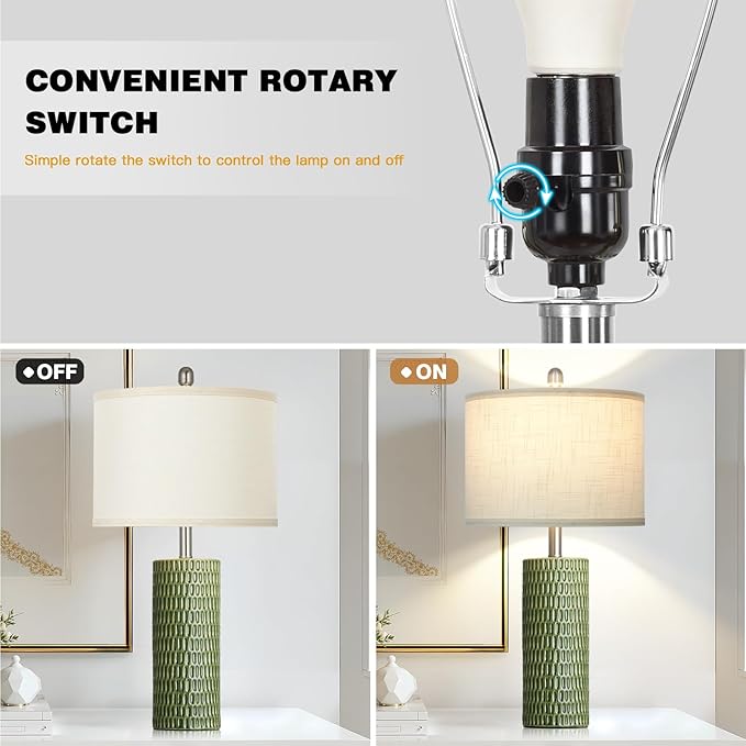 Modern Ceramic Table Lamps for Night Stands - Bedside Lamps Set of 2 for Nightstand, 27" Green Elegant Bedroom Lamp for Night Stand Desk Side End Table Home Decor(2 Bulbs Included) - Bloomnest