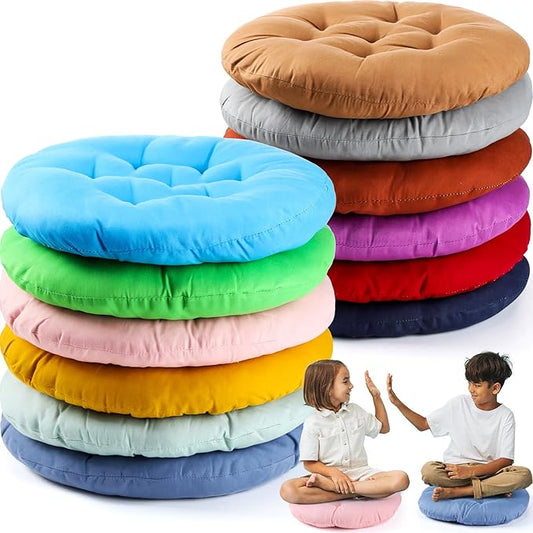 Fumete 12 Pcs Floor Pillows Cushions Seating 16 x 16 Inches Color Round Seat Reading Floor Chair Cushions for Kids Adults Classroom Home School Playing Supplies(Bright Color) - Bloomnest
