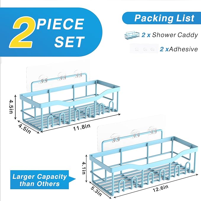 EUDELE Shower Caddy 2 Pack, Adhesive Shower Organizer for Home Decor & Kitchen Organizers, No Drilling, Rustproof Stainless Steel Bathroom Shelves - Bloomnest
