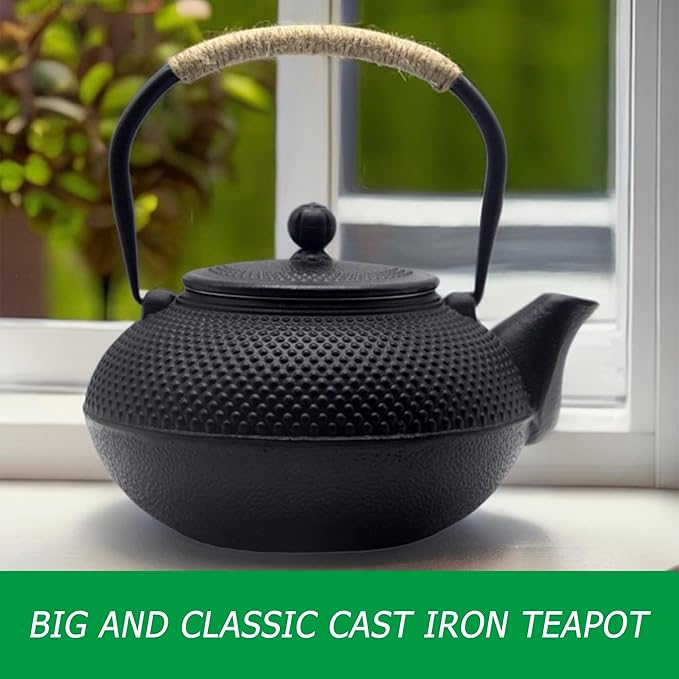 Big Cast Iron Teapot, Japanese Tetsubin Tea Kettle for Stovetop Safe, Cast Iron Teapot with Stainless Steel Infuser for Loose Tea and a Fully Enameled Interior (1500ml Tea Set with Cups) - Bloomnest