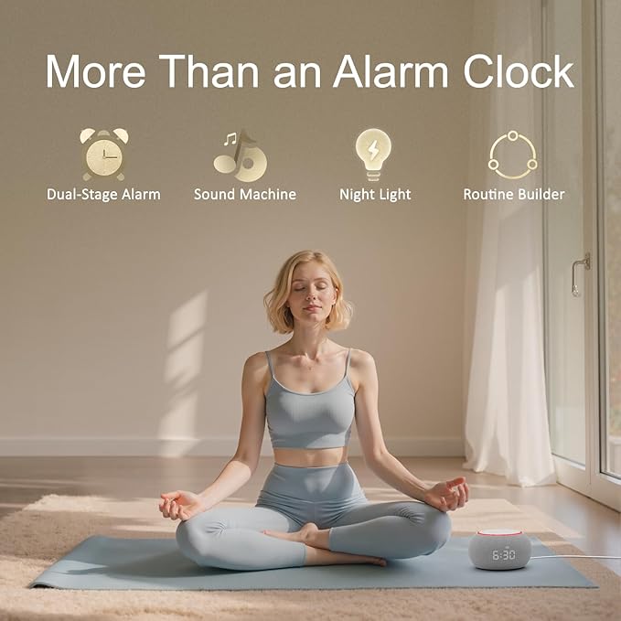 Hotmoon Alarm Clock with White Noise Machine, 507 Sounds for Relax & Sleep, Sleep Sound Machine with Night Light & Timer, Smart App Control, Plug in, Cool Gray - Bloomnest