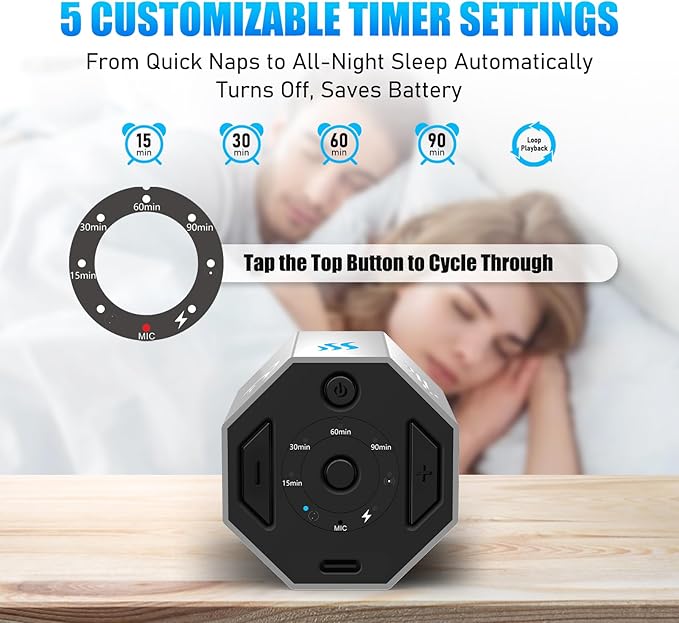 White Noise Machine, Gravity Sensing 8 Soothing Natural Sounds, Intelligent Collection of Environmental Noise, Small and Portable, Suitable for Adult Sleeping Machine - Bloomnest