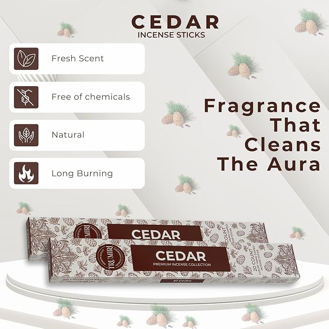 Cedar Incense Sticks - Total 40 Insence-Sticks - Dual Pack of 20 Insense - Inciensos - Inscents - Natural Non Toxic Ingredients - Incents - Incence - Inscense - Insents TRUMIRI