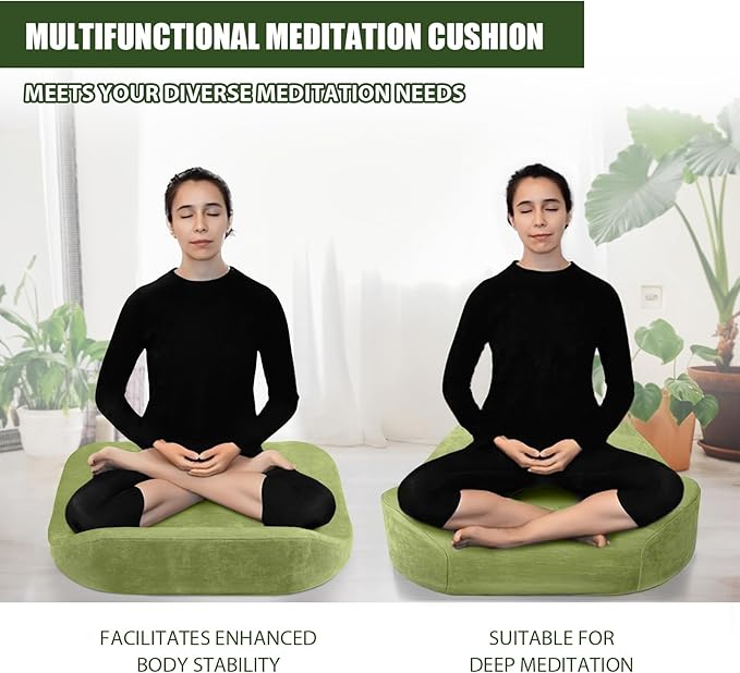 Meditation Cushion - Floor Pillow, Enlarge High Density Extremely Firm, Large Big Foam Floor Cushion Seating for Adults - Premium Yoga Pillows for Adults Gifts for Women, Men Green - Bloomnest